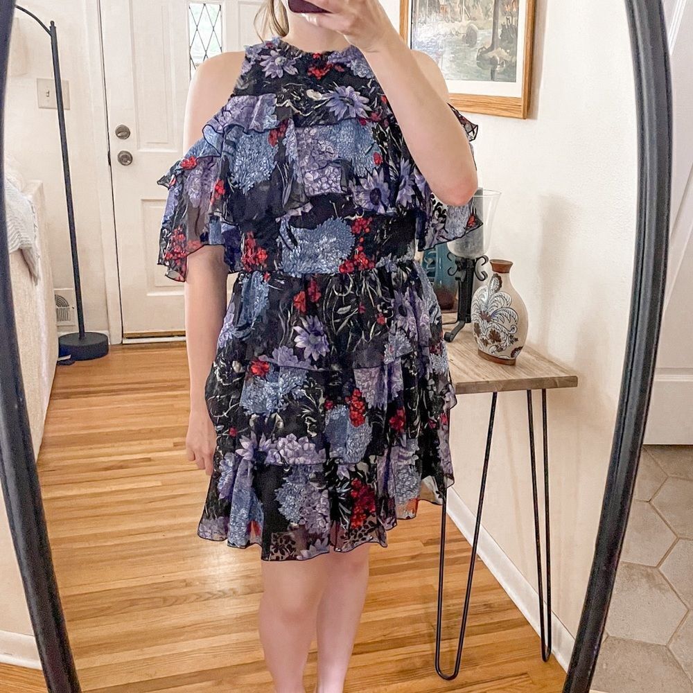 Alice + Olivia Nichola Cold Shoulder Ruffle Mini Dress